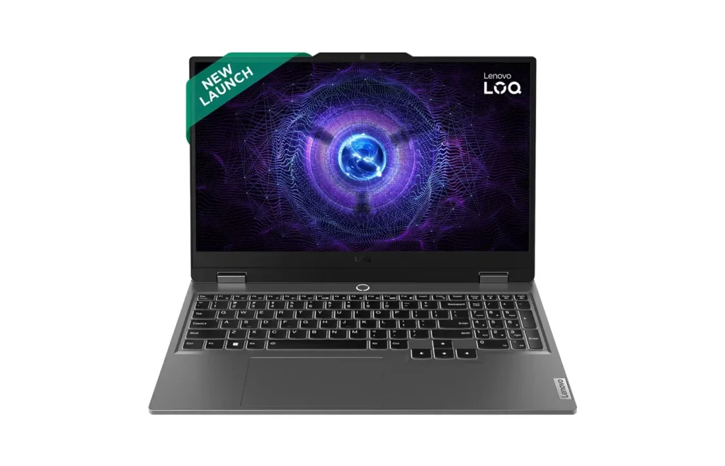 Front view of Lenovo LOQ 15IAX9 Gaming Laptop showcasing sleek design and 15.6-inch FHD display