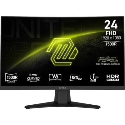 MSI MAG 244C Curved Gaming Monitor | 23.6″ (FHD, 1920 x 1080) VA Display | Ultra-Smooth 180Hz | 1ms Fast Response | 1500R | 16:9 | 16.7M Colors | 105% sRGB, 84% DCI-P3, 87% Adobe RGB | HDMI 2.0b, DP 1.2a | Adaptive-Sync | HDR Ready | 1-Year Warranty