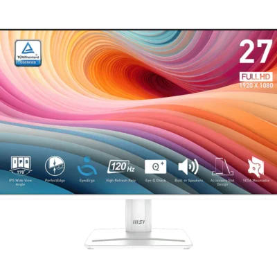 MSI Pro MP275W E2 Monitor | 27″ FHD (1920 x 1080) Display | 120Hz | IPS Panel | 116% sRGB | 1 x HDMI 2.0, 1 x DP 1.2 | Built-in 2 x 2W Speaker | 16.7M Display Colors | 1 Year Warranty
